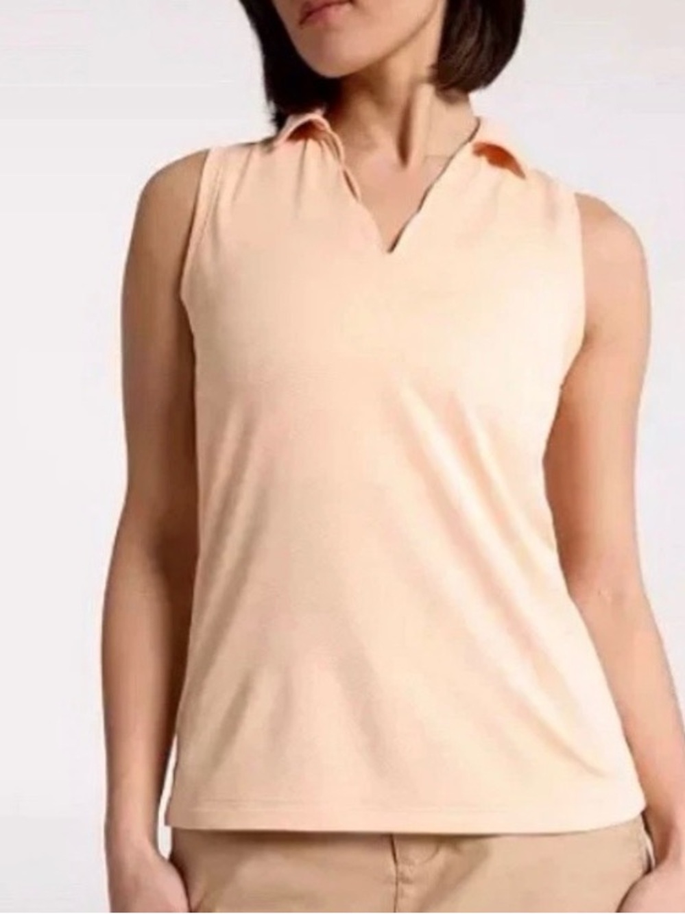 NWT Walter Hagen Clubhouse Scallop Sleeveless Peach Fuzz  Polo